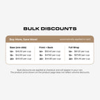 Bulk discount pricing chart for custom engraved YETI 20oz stackable tumblers showing price breaks by quantity and engraving option
