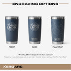 Engraving options for YETI 20oz stackable tumbler including front, back, and full wrap laser engraving