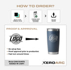 How to order custom engraved YETI tumblers showing steps to select tumbler color, choose engraving location, and upload design