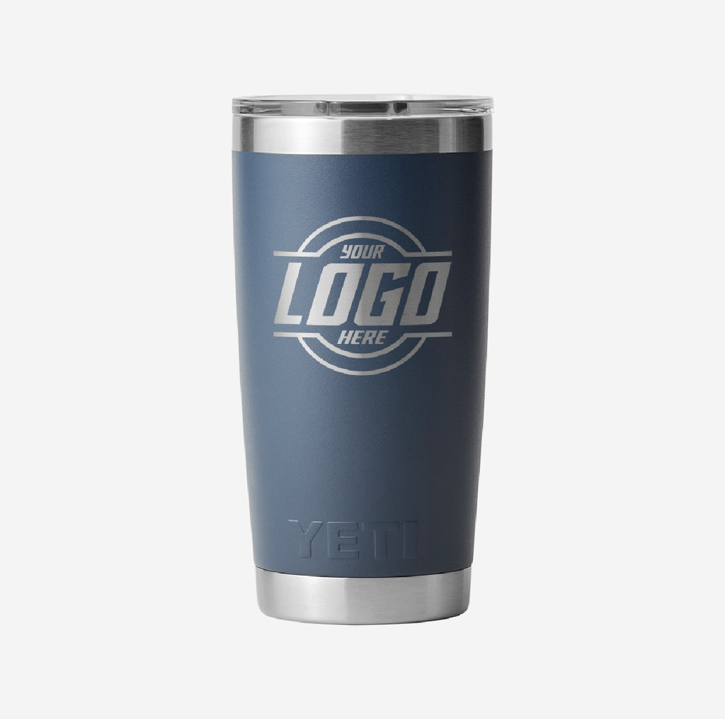YETI 20oz tumbler with custom laser engraved logo on front