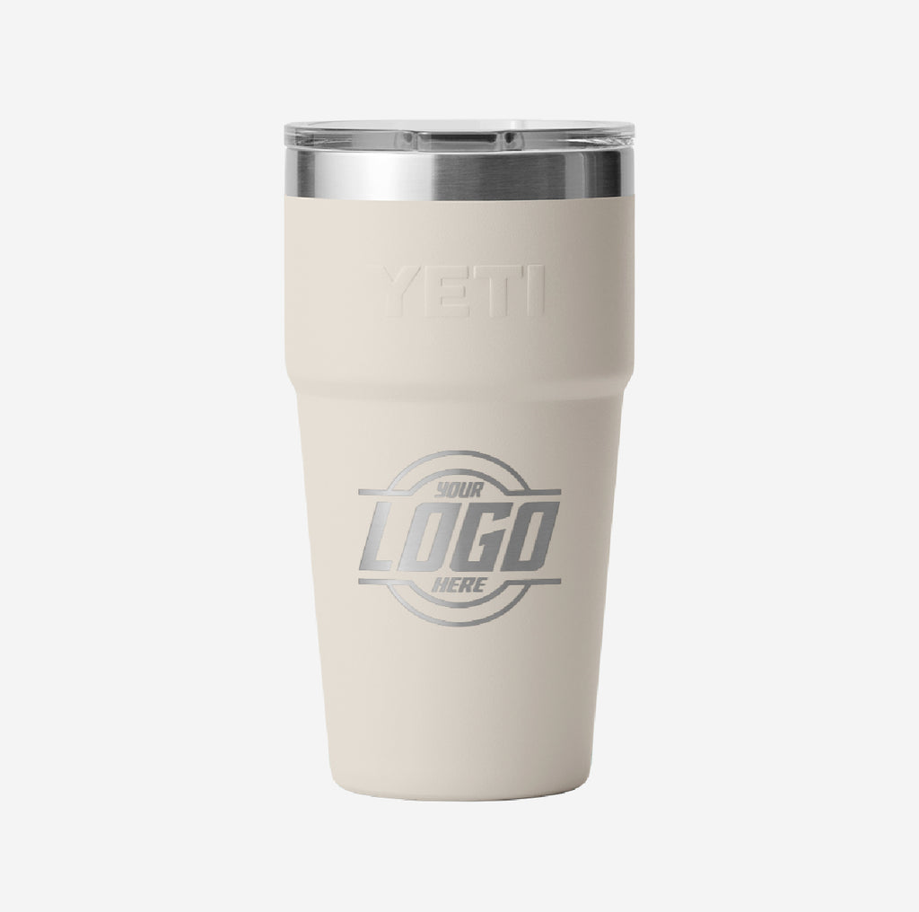 YETI 20oz stackable tumbler with custom laser engraved logo on front