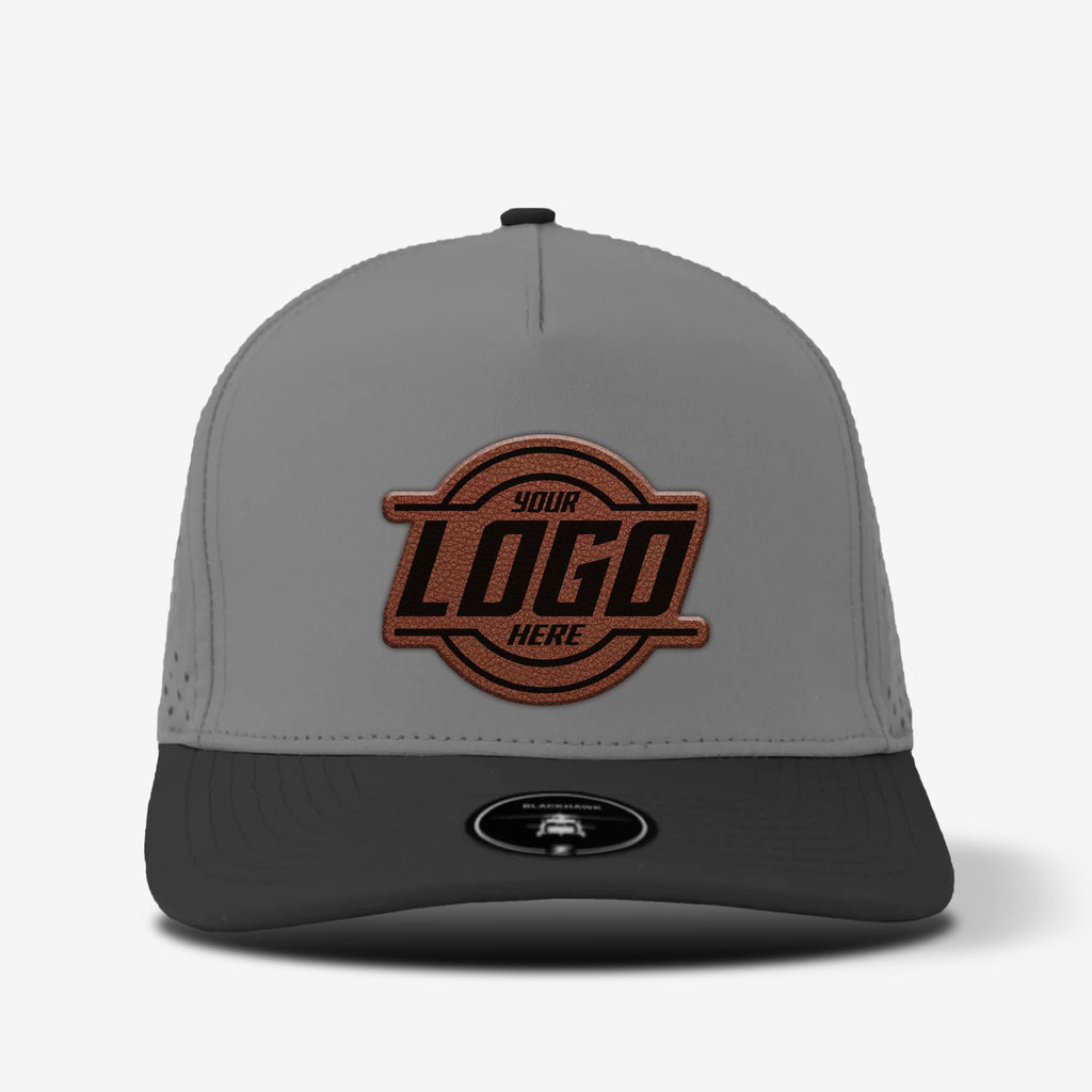 zapped blackhawk 5-panel hat with custom leather patch on front panel