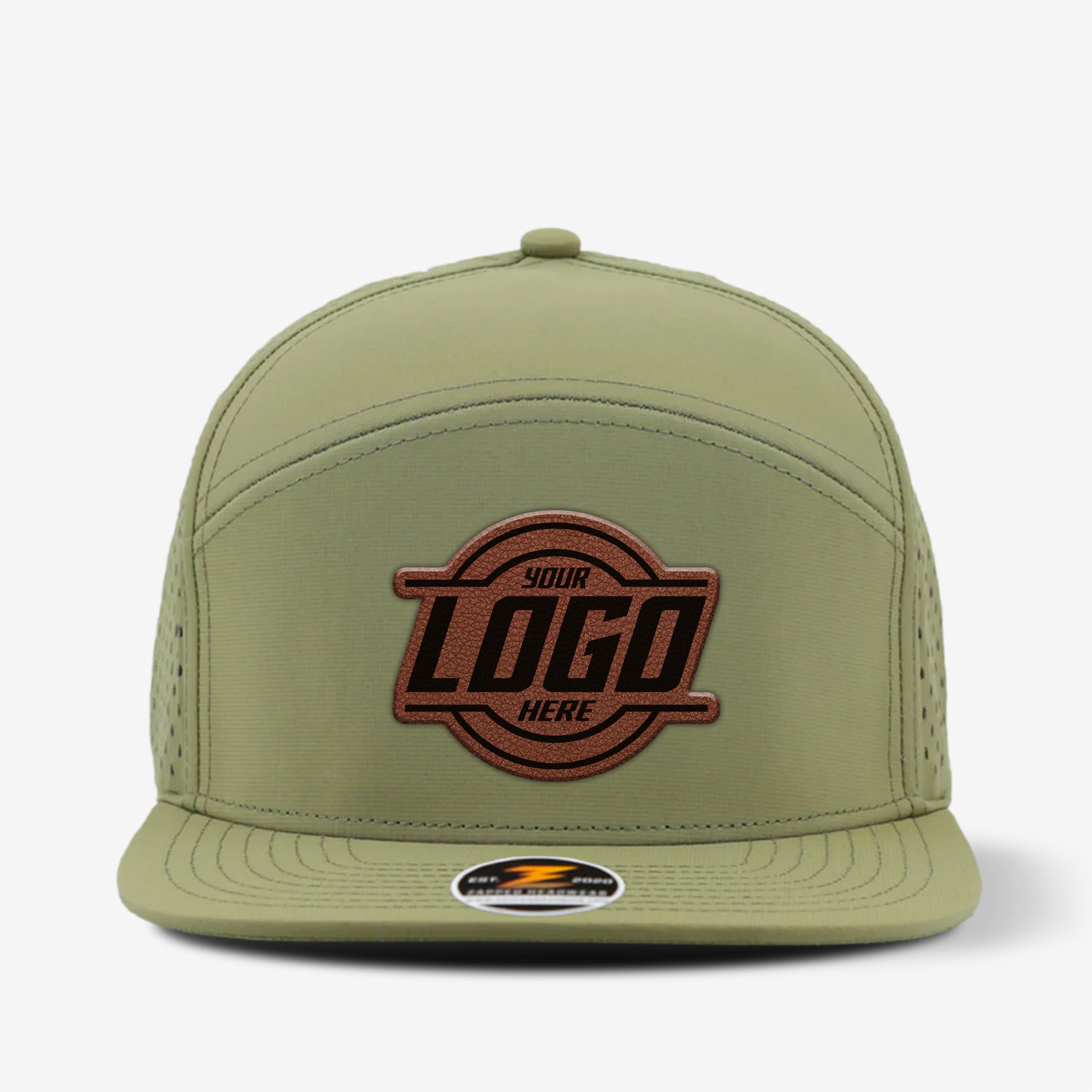 zapped osprey 7-panel hat with custom leather patch on front panel